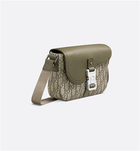 Mini Saddle Bag with Strap Khaki Grained Calfskin 